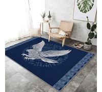 Tapis Salon 120 x 180 cm, Tapis à Poils Courts et denses pour Chambre à Coucher, Motif Rune Viking Simple Oiseau, Extra Doux et Facile à Nettoyer, Bleu Foncé