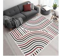 tapis salon 120x170 tissé rouge et crème rectangle motif géométrique LYN49 MUCOUR