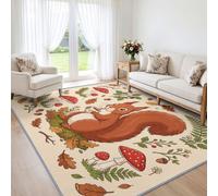 Tapis Salon 120x170cm Écureuil Forêt Chambre Enfant Lavable en Machine | Tapis à Poils Courts Champignons Automne, Antidérapant, Ultra Doux et Facile d'Entretien pour Chambre et Salle à Manger