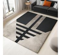 Tapis Salon 120x170cm Lavable en Machine Tapis de Chambre Antidérapant Minimaliste Géométrique Rayure pour Manger, Bureau & Plus Durable & Écologiqu Poils Ras Moquette, Noir Gris