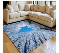 Tapis Salon 140 x 200 cm Arbre à Dons Doux Poil Ras Antidérapant Lavable en Machine Blanc Grand Tapis Chambre Adulte Salle à Manger Bureau Descente de Lit