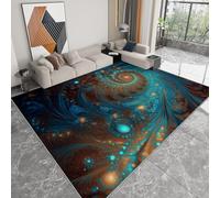 Tapis Salon 140 x 200 cm Art Numérique Plumes Boules Lumineuses, Lavable en Machine Tapis de Chambre Antidérapant - pour Manger Bureau & Plus Durable Poils Ras Moquette Brun