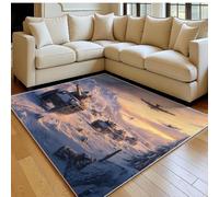 Tapis Salon 140 x 200 cm Chars d'assaut, Avions, Montagnes enneigées Doux Poil Ras Antidérapant Moderne Blanc Tapis Chambre Sol