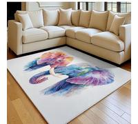 Tapis Salon 140 x 200 cm Éléphant Aquarelle Doux Poil Ras Antidérapant Moderne Rose Tapis Chambre Sol