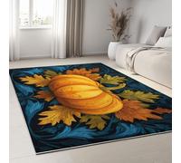 Tapis Salon 140 x 200 cm Feuilles D'Automne Textures Tapis Doux Antidérapant pour Chambre, Runner Lavable Art Citrouilles Feuilles Runes, Runner de Sol pour Bureau, Salle à Manger, Salle de Jeux