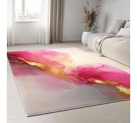 Tapis Salon 140 x 200 cm Lavis d'encre Or et Rose Volutes Tapis Doux Antidérapant pour Chambre, Runner Lavable Style Onirique, Runner de Sol pour Bureau Salle de Bain Salle à Manger Salle de Jeux