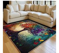 Tapis Salon 140 x 200 cm Les Papillons et l'arbre de Vie Doux Poil Ras Antidérapant Moderne Style Abstrait Tapis Chambre Sol