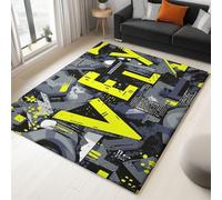 Tapis Salon 140 x 200 cm Motif Graffiti De Rue Abstrait, Tapis Grande Taille pour Chambre Adulte Moderne à Poils Ras, Lavable et Antidérapant pour Décoration Intérieure Jaune Gris