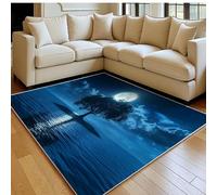 Tapis Salon 140 x 200 cm Petit Arbre du lac Moon Doux Poil Ras Antidérapant Lavable en Machine Bleu Grand Tapis Chambre Adulte Salle à Manger Bureau Descente de Lit