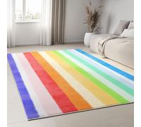 Tapis Salon 140 x 200 cm Runner Rectangulaire Lavable Imprimé Rayures Arc en Ciel Oniriques, Style Aquarelle Tapis Décoratif Antidérapant, Runner Bas Doux pour Chambre Décoration Sol