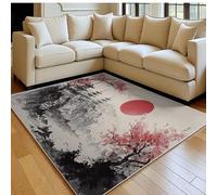 Tapis Salon 140 x 200 cm Tours de cerisiers en Fleurs Doux Poil Ras Antidérapant Lavable en Machine Gris Grand Tapis Chambre Adulte Salle à Manger Bureau Descente de Lit