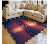 Tapis Salon 140 x 200 cm Vagues de Moon Beach Doux Poil Ras Antidérapant Lavable en Machine Couleur Orange Grand Tapis Chambre Adulte Salle à Manger Bureau Descente de Lit