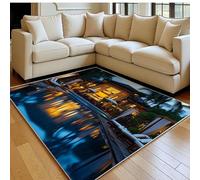 Tapis Salon 140 x 200 cm Villa en Bord de mer Doux Poil Ras Antidérapant Moderne Paysages Tropicaux Tapis Chambre Sol