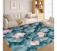 Tapis Salon 140x140 cm Fleurs rétro Ethnique Grande feuille de fleur - Tapis Lavable en Machine à Poils Courts, Idéal pour Descente de Lit - Moquette Plante Tendance pour Adulte et Ado Imprimé W58