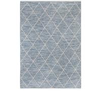 tapis salon 140x200 tissé en coton bleu rectangle motif scandinave COTONA