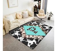Tapis Salon 150x200cm Cuir de Vache Noir et Blanc Tapis Sol Western Imprimé Vache des Highlands Tapis Chambre Lettre Initiale Cottage Masculin P Alphabet Taudis d'Homme Personnalisé Monogrammé