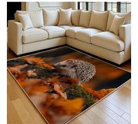 Tapis Salon 160 x 230 cm Hérisson à Feuilles Doux Poil Court Antidérapant Paysages d'automne Grand Tapis Chambre Canapé Couloir Décoration Maison Moderne