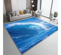 Tapis Salon 160 X 230 Cm Impressionnisme Vagues Surfeur Lavable en Machine Tapis Chambre De Salon Antidérapant Bleu Marine Blanc Doux Descente De Lit Antidérapant Decoration Chambrel Manger