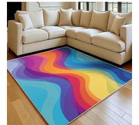 Tapis Salon 160 x 230 cm Lignes ondulées abstraites Doux Poil Court Antidérapant Violet Grand Tapis Chambre Canapé Couloir Décoration Maison Moderne
