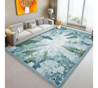 Tapis Salon 160 x 230 cm Motif Nature Jungle Arbres, Tapis Grande Taille pour Chambre Adulte Moderne à Poils Ras, Lavable et Antidérapant pour Décoration Intérieure Vert Bleu
