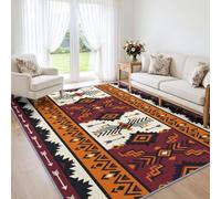 Tapis Salon 160x230cm Aztèque Tribal Bohème Lavable en Machine | Tapis à Poils Courts Caramel Terre Cuite Noir, Antidérapant, Ultra Doux et Facile d'Entretien pour Chambre et Salle à Manger