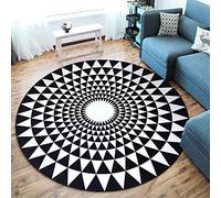 Tapis Salon 170cm Ronde Tapis de Chevet Moelleux Absorbant Antistatique pour Enfants Jouer Maison Décorer Triangle Noir et Blanc