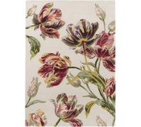 tapis salon 170x240 fait main en laine crème et vert rectangle motif floral