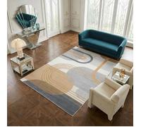 Tapis Salon 200 x 290 cm, Rétro-Vintage, Crème, moutarde, Structure Graphique Et Originale, Tissé, Design Chaleureux Et Authentique