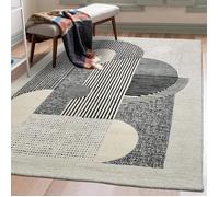 tapis salon 200x290 fait à la main en laine crème rectangle motif géométrique