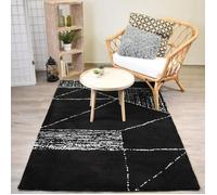 tapis salon 200x290 fait à la main noir et blanc rectangle motif géométrique