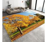 Tapis Salon 3D Impression Automne Parc Doux Lavables Antidérapant Carpet Feuilles D'érable Jaune Tapis Chambre Decoration Moquette pour Salle à Manger Porche Teppich de Salon 140x200 cm D-47