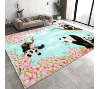 Tapis Salon 3D Impression Panda Géant Doux Lavables Antidérapant Carpet Fleurs De Cerisier Plantes Tapis Chambre Decoration Moquette pour Salle à Manger Porche Teppich de Salon 50x80 cm D-448