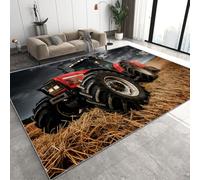 Tapis Salon 3D Impression Tracteur Rouge Doux Lavables Antidérapant Carpet Automne Machines Agricoles Tapis Chambre Decoration Moquette pour Salle à Manger Porche Teppich de Salon 120x180 cm D-620