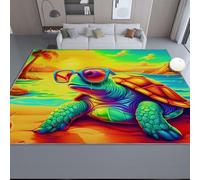 Tapis Salon 60 x 110 cm, Côte Dessin Animé Tortue Antidérapant Tapis Lavable en Machine Flanelle - Jaune-Vert pour Chambre Salle à Manger Couloir D'entrée Décorer