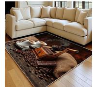 Tapis Salon 60 x 90 cm Éléments de la Culture du café Doux Poil Ras Antidérapant Lavable en Machine Brun Tapis Chambre Adulte Salle à Manger Descente de Lit