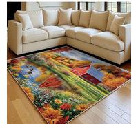 Tapis Salon 60 x 90 cm Grenier Rouge Rural Doux Poil Ras Antidérapant Lavable en Machine Paysages d'automne Tapis Chambre Adulte Salle à Manger Descente de Lit