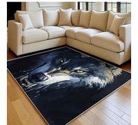 Tapis Salon 60 x 90 cm Gros Plan sur Un Loup Doux Poil Ras Antidérapant Lavable en Machine Bleu foncé Tapis Chambre Adulte Salle à Manger Descente de Lit