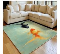 Tapis Salon 60 x 90 cm Koi Peint Doux Poil Ras Antidérapant Lavable en Machine Peinture À L'Aquarelle Tapis Chambre Adulte Salle à Manger Descente de Lit