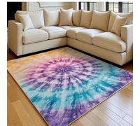Tapis Salon 60 x 90 cm Motifs tie-Dye Doux Poil Ras Antidérapant Lavable en Machine Bleu Tapis Chambre Adulte Salle à Manger Descente de Lit