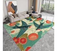 Tapis Salon 60 x 90 cm Tapis Illustration Numérique Hirondelles Fleurs, Moquette Lavable Vert - pour Chambre et Salle à Manger Doux Antidérapant Anti-Peluche Runner de Couloir