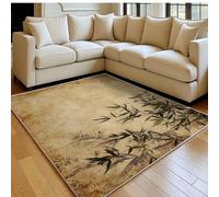 Tapis Salon 60 x 90 cm Texture de Feuille de Bambou rétro Lavable en Machine Beige Tapis Chambre Doux Descente de Lit Adulte Salle à Manger