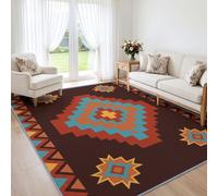 Tapis Salon 60x90cm Étoile Géométrique Aztèque Lavable en Machine | Tapis à Poils Courts Brun Terre Cuite Vintage, Antidérapant, Ultra Doux et Facile d'Entretien pour Chambre et Salle à Manger
