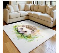 Tapis Salon 80 x 120 cm Hérisson Aquarelle Doux Poil Ras Antidérapant Brun Tapis Chambre Filles et Enfants Lavable Couloir Décor