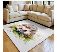 Tapis Salon 80 x 120 cm Hérisson Aquarelle Lavable en Machine Brun Tapis Chambre Doux Grand Salon Antidérapant