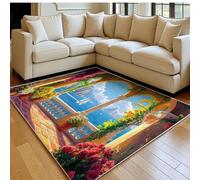 Tapis Salon 80 x 120 cm Paysage de l'arche océanique Doux Poil Ras Antidérapant Bleu Tapis Chambre Filles et Enfants Lavable Couloir Décor