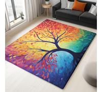Tapis Salon 80 x 150 cm, Tapis à Poils Courts et denses pour Chambre à Coucher, Motif Peinture Abstraite d'arbre, Extra Doux et Facile à Nettoyer, Coloré