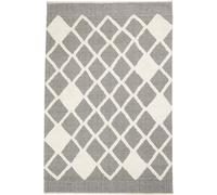 tapis salon 80x150 fait main en coton gris et crème rectangle motif faux uni