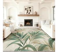 Tapis Salon à Poils Beige Vert 160 x 230 cm - Lavable en Machine Antidérapant Moquette, Vintage Aquarelle Plantes Feuilles De Palmier Tapis Poil Ras Doux et Facile D'entretien pour Salon Chambre