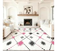 Tapis Salon à Poils Blanc 60 x 110 cm - Lavable en Machine Antidérapant Moquette, Minimaliste Géométrique Cube Tapis Poil Ras Doux et Facile d'entretien pour Salon Chambre