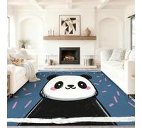 Tapis Salon à Poils Bleu Foncé 100 x 150 cm - Lavable en Machine Antidérapant Moquette, Mignon Dessin Animé Animation Japonaise Panda Tapis Poil Ras Doux et Facile D'entretien pour Salon Chambre